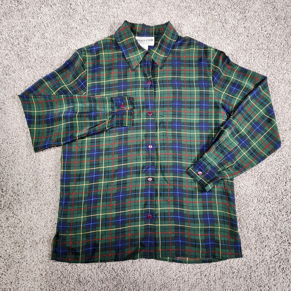 Pendleton Blouse Womens 4 Silk Tartan Plaid Button Front Top L/S Collared Luxury - Picture 2 of 9